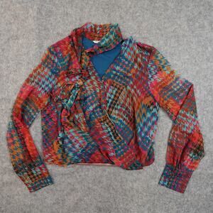 Amanda Uprichard Womens Top Large Bronte Kinglsey Multicolor Rainbow Surplice